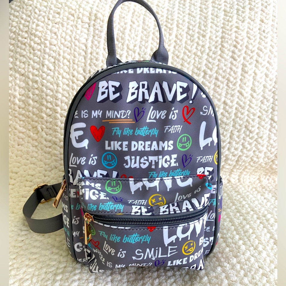 Gray Multicolored Lettering Positive Vibe Only Backpack/bag